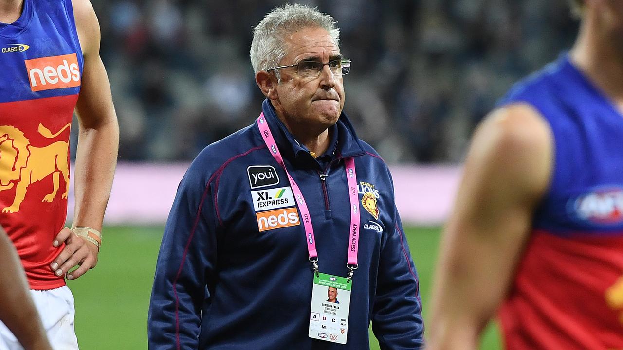 Chris Fagan leaves the field after the loss to the Cats. Picture: Getty Images