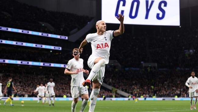 Richarlison of Tottenham Hotspur celebrates after scoring their team's second goal. Photo by Julian Finney/Getty Images.