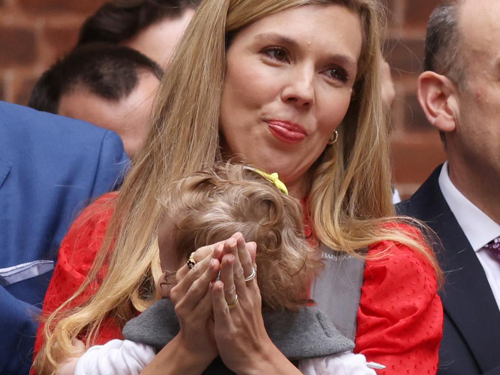 Carrie Johnson and her daughter outside 10 Downing Street as Boris Johnson announces his resignation Picture: Getty Images