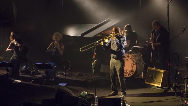 Trombonist Curtis Fowlkes and Glen Hansard at the Sydney Opera House. Picture: Ken Leanfore