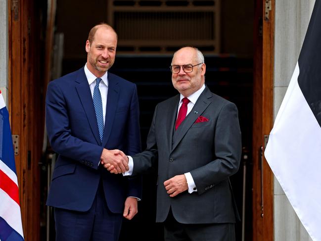 Prince William shakes hands with Estonian President Alar Karis at the presidential office. Picture: Getty