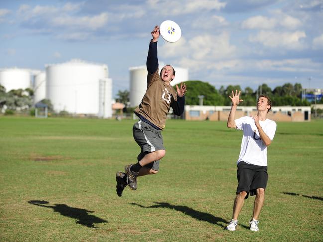 Sydney’s Ultimate frisbee league playing frisbee at Tempe Recreation Reserve.