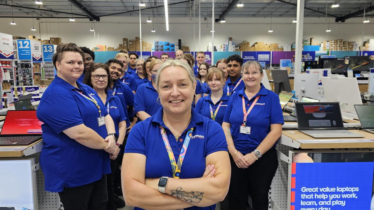 Getting ready for the opening of the new Officeworks Toowoomba on the corner of James and West Streets is store manager Tina Foelz and her team.