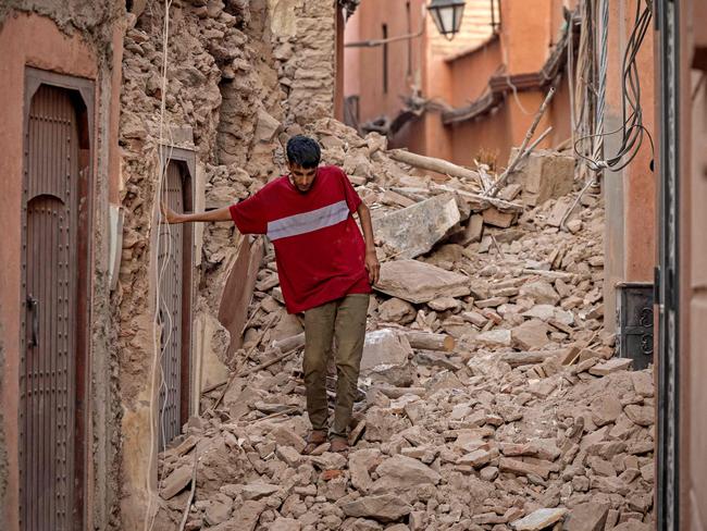 A resident navigates through the rubble following a 6.8-magnitude quake in Marrakesh. Picture: AFP