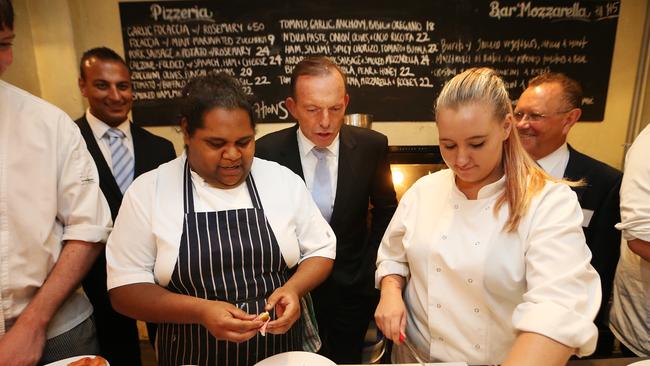 Tony Abbott meets with students from the National indigenous Culinary Institute in Sydney.