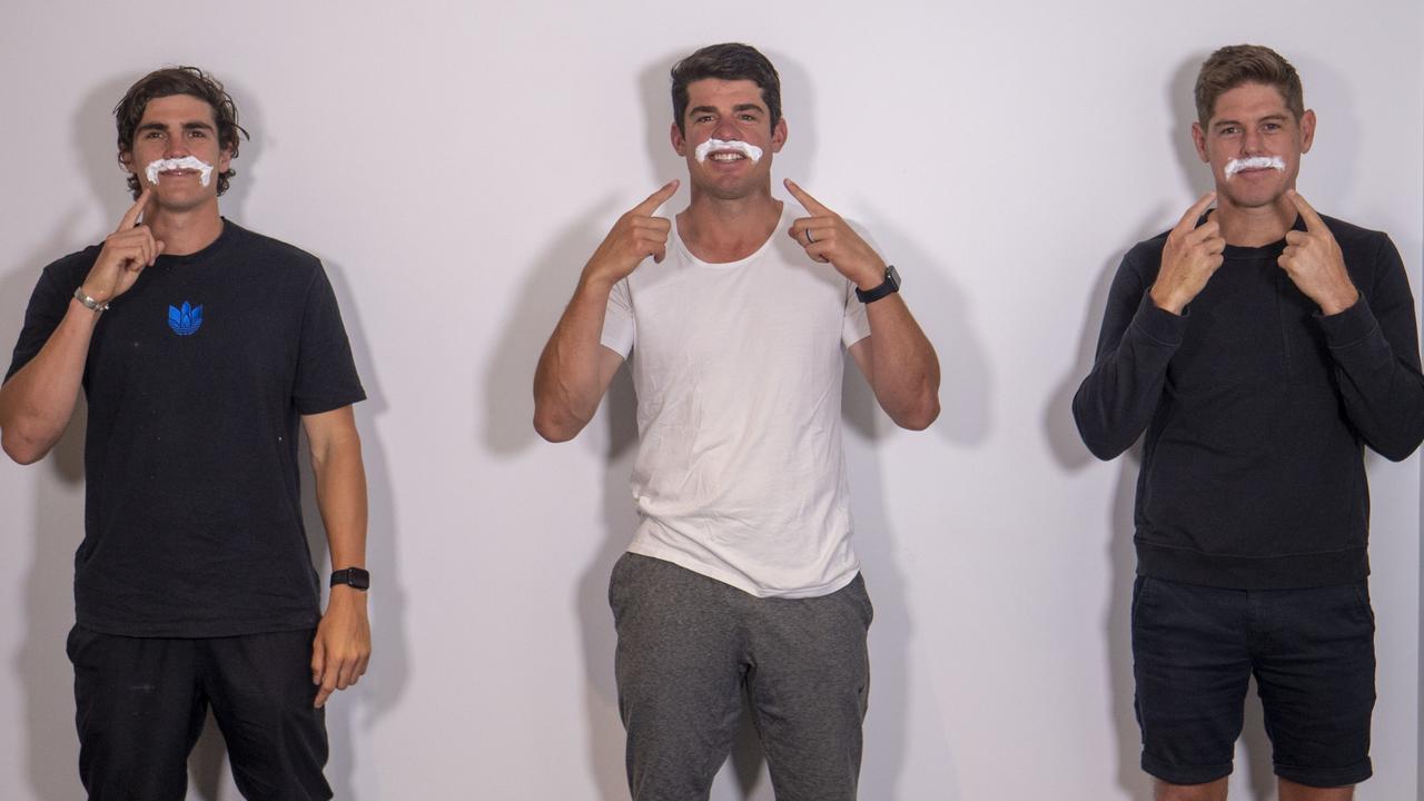 NSW cricketers Sean Abbott (left), Moises Henriques (centre) and Daniel Hughes (right) prepare for Movember. Picture: Cricket Australia