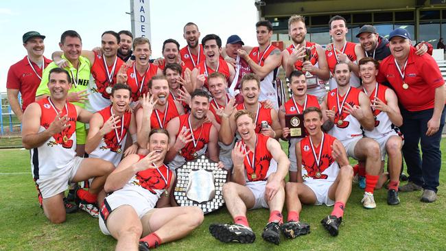 Flagstaff Hill after claiming a fourth SFL flag in a row in 2019. Flaggies beat Noarlunga in last year’s flag decider. Picture: Keryn Stevens