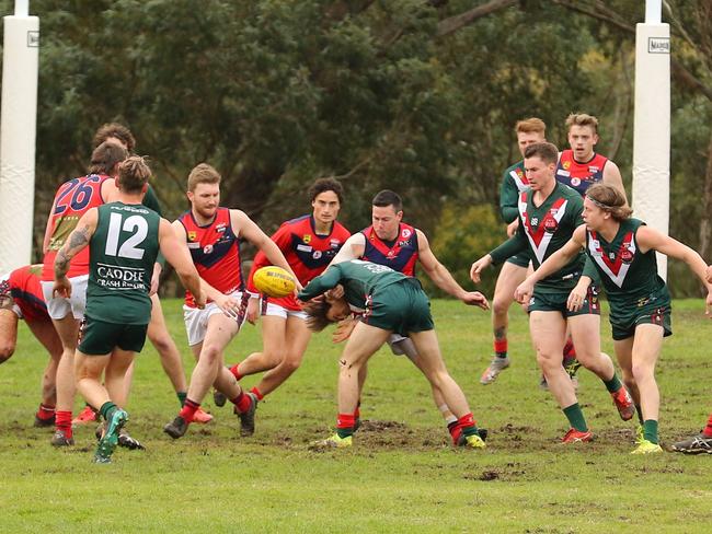 Action from the Blackwood v Echunga HFL round eight clash. Picture: Supplied, Fi Zev Photography