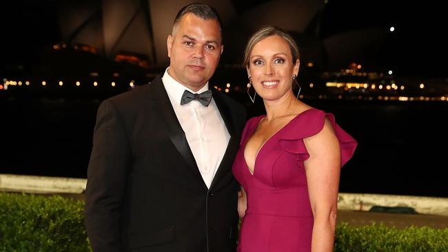 Anthony Seibold and his wife arrive at the 2018 Dally M Awards.