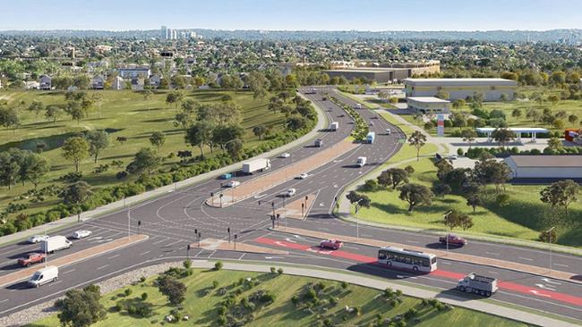 The Southport-Nerang Road intersection with the Coomera Connector, part of Stage One South of the project.