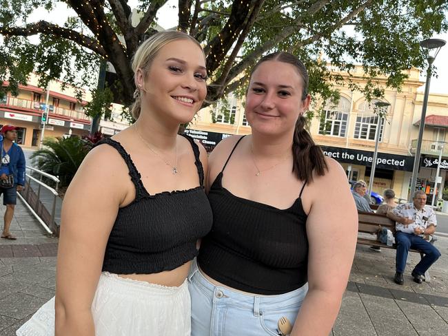 Teigan Kerle and Cassie Elliott at the Christmas street party.