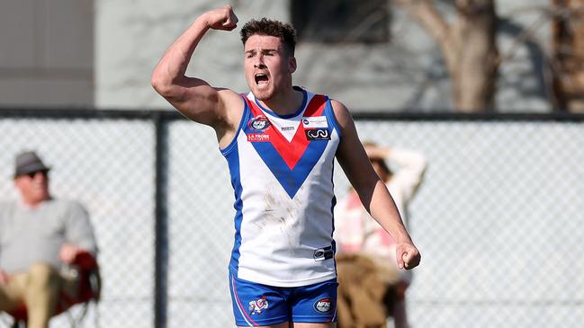 Mitchell Crapper celebrates a goal for West Preston-Lakeside. Picture: George Sal