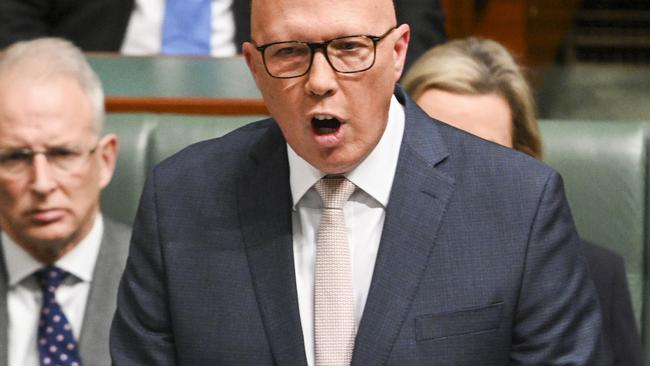 CANBERRA, Australia, NewsWire Photos. May 16, 2024: The Opposition Leader, Peter Dutton delivers his budget in reply address in the House of Representatives at Parliament House in Canberra. Picture: NCA NewsWire / Martin Ollman