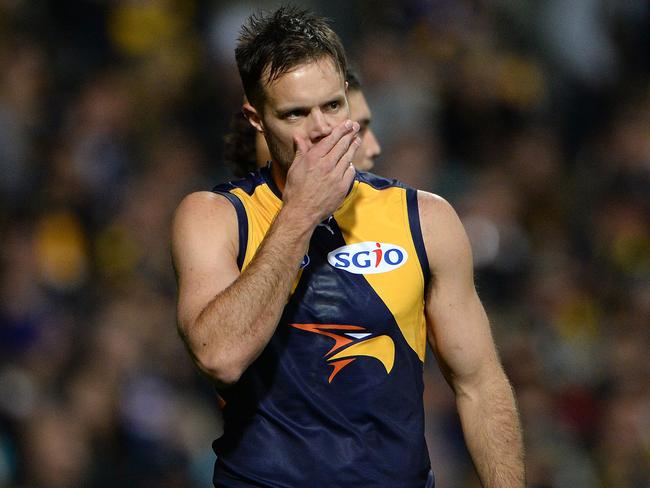 Mitch Brown played his final AFL game in West Coast’s 2016 elimination final loss to the Western Bulldogs. Photo: Daniel Wilkins