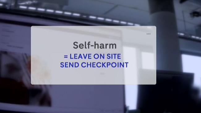 Advice for an example of self harm on the site recommends the post stays, but moderators respond with offers and links to help like counselling and crisis services. Picture: ABC