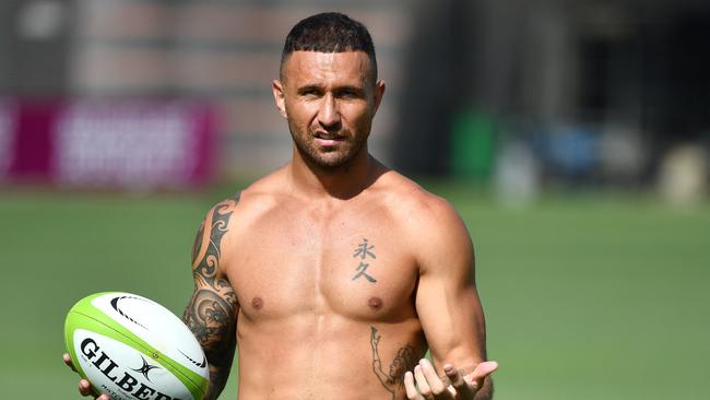 Former Wallabies player Quade Cooper is seen training in isolation at Red Hill in Brisbane, Wednesday, April 15, 2020. The ex-Wallabies five-eighth Quade Cooper has confirmed his interest in joining the NRL after they announced that they will restart their season on May 28. (AAP Image/Darren England) NO ARCHIVING