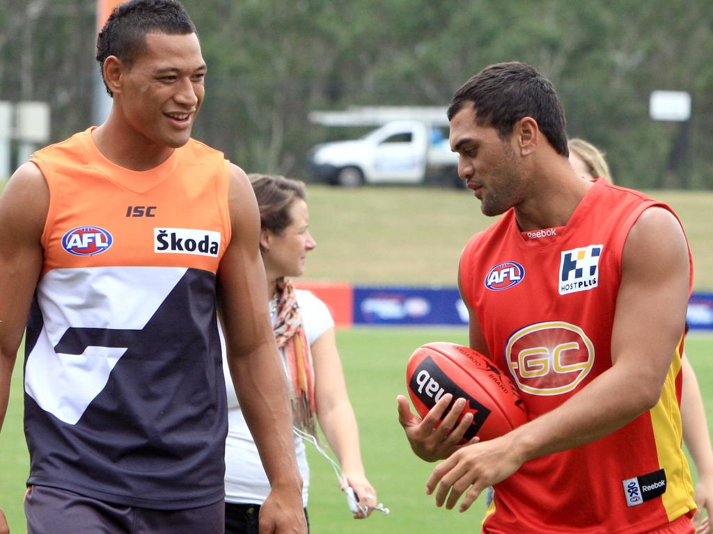 Israel Folau and Karmichael Hunt seemed to get along when they both moved to the AFL.