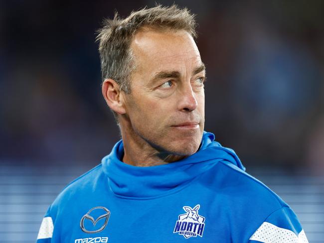 MELBOURNE, AUSTRALIA - MAY 07: Alastair Clarkson, Senior Coach of the Kangaroos looks on during the 2023 AFL Round 08 match between the North Melbourne Kangaroos and the St Kilda Saints at Marvel Stadium on May 7, 2023 in Melbourne, Australia. (Photo by Michael Willson/AFL Photos via Getty Images)