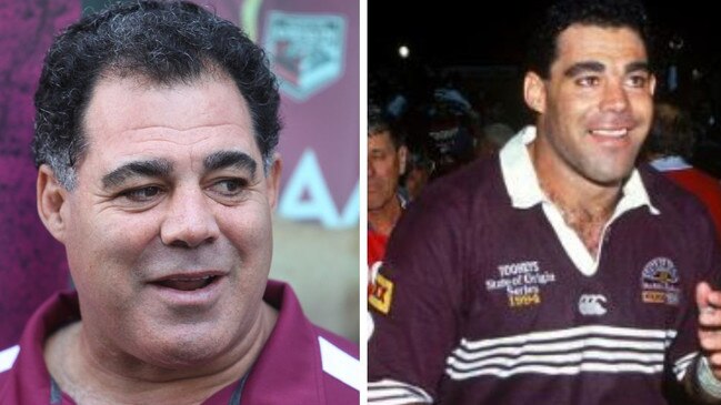 Mal Meninga in 2013 (left) and leaving the grounds in 1994 origin (right).