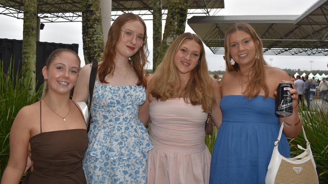 Mahlie F, Nyssa W, Megan K and Talitha C at the 91.1 Hot FM Ladies Oaks Day 2025.