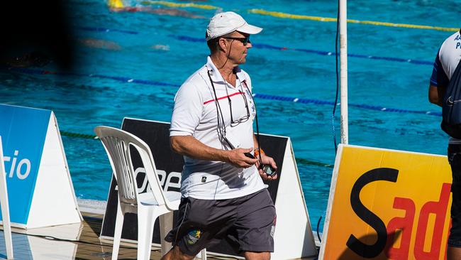 Swimming coach Scott Volkers on the pool deck in Rio.