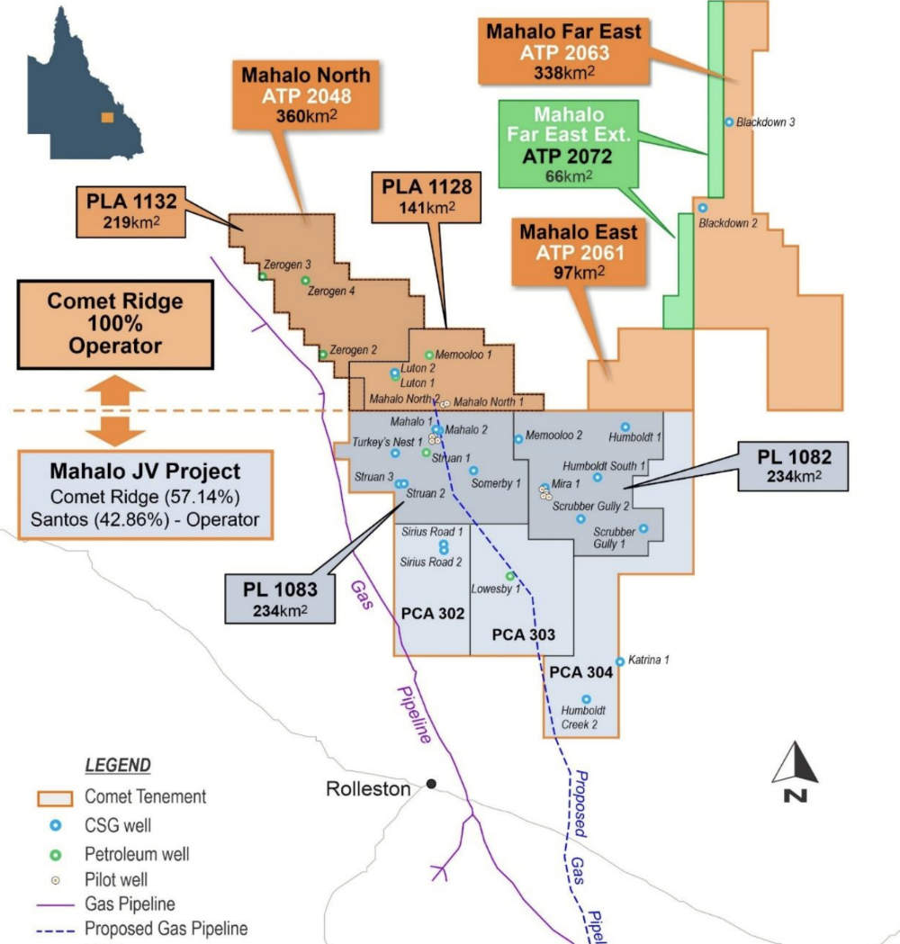 The Mahalo Gas Hub and neighbouring Mahalo JV project with Santos. Pic: Comet Ridge