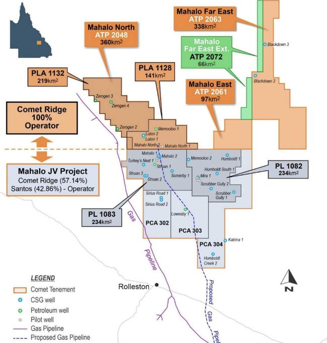 The Mahalo Gas Hub and neighbouring Mahalo JV project with Santos. Pic: Comet Ridge