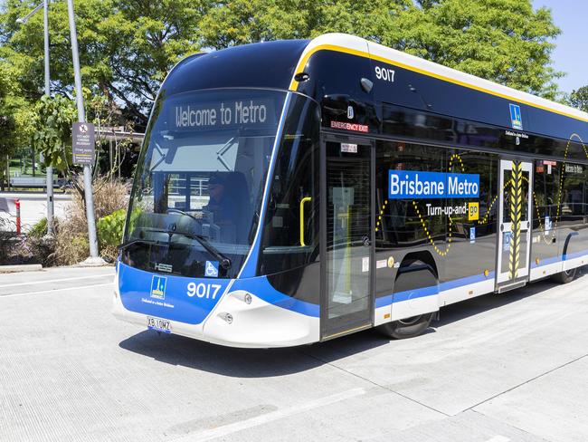 Brisbane residents on board Brisbane Metro from UQ Lakes Station, St Lucia to Eight Mile Plains electric bus depot, Saturday, October 12, 2024 - Picture: Richard Walker