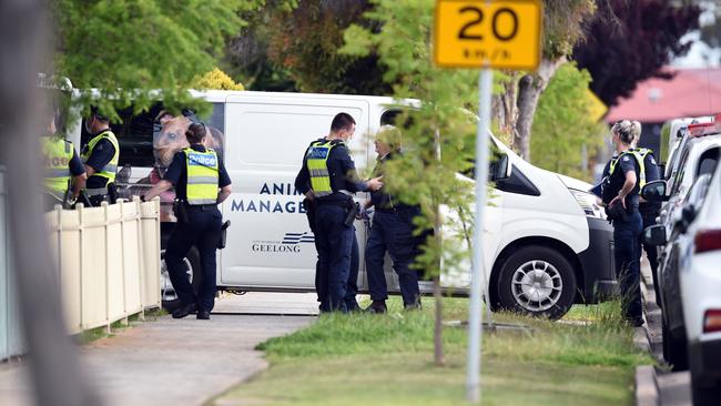 Police on the scene after the attack in Cloverdale Dr, Corio.