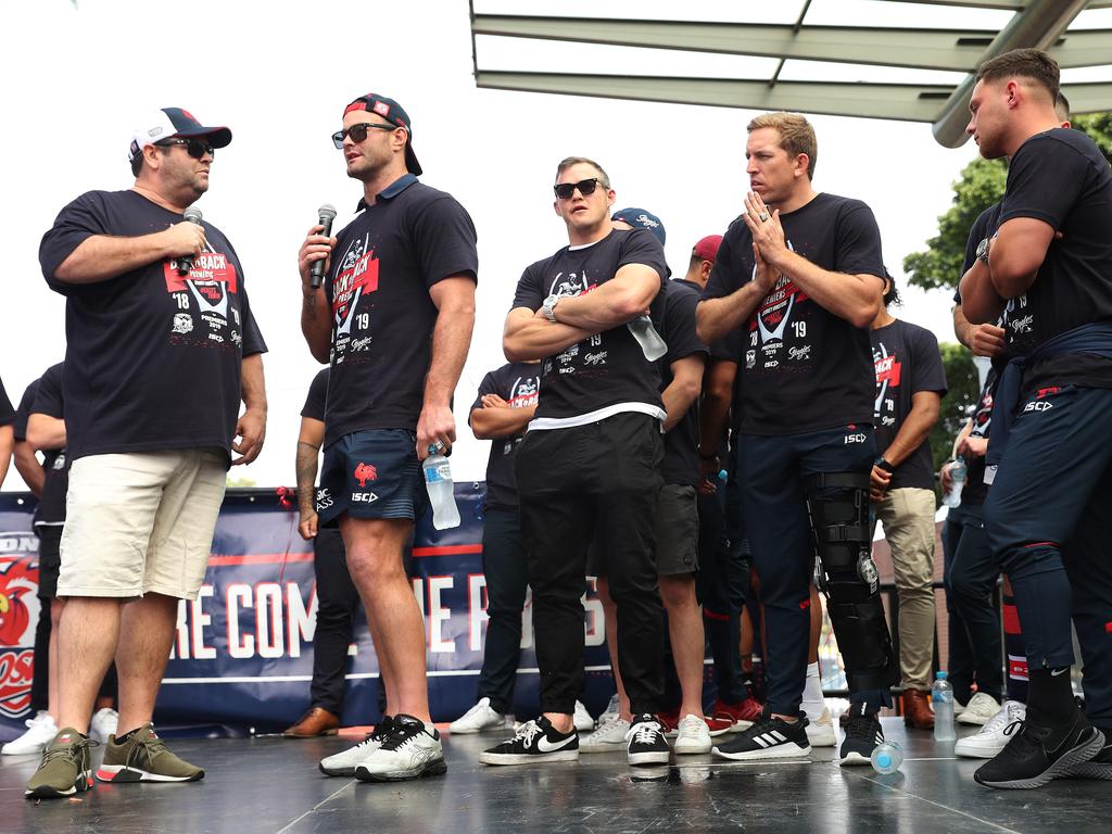 Roosters Boyd Cordner during the Sydney Roosters fan day outside the Hordern Pavilion, Sydney after the Roosters 2019 NRL Premiership win. Picture: Brett Costello