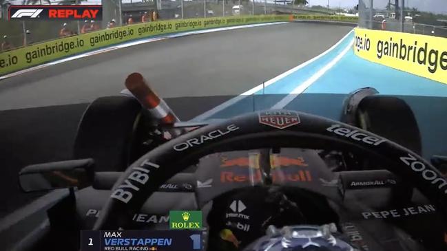 Max Verstappen smashed into the bollard. Photo: Fox Sports.