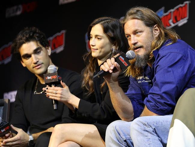 Josh Heuston, Sarah-Sofie Boussnina and Travis Fimmel speak at the Dune: Prophecy panel at New York Comic Con. Picture: Getty Images