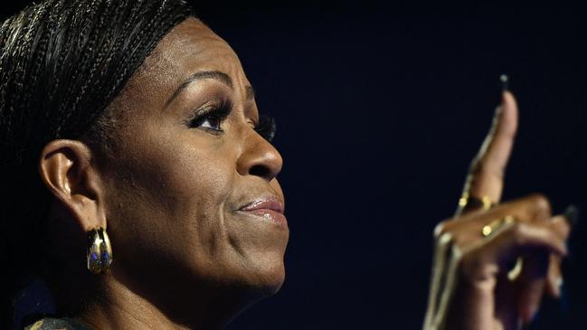 US First Lady Michelle Obama speaks at a campaign rally in Kalamazoo, Michigan, on October 26, 2024 for US Vice President and Democratic presidential candidate Kamala Harris. Picture: AFP