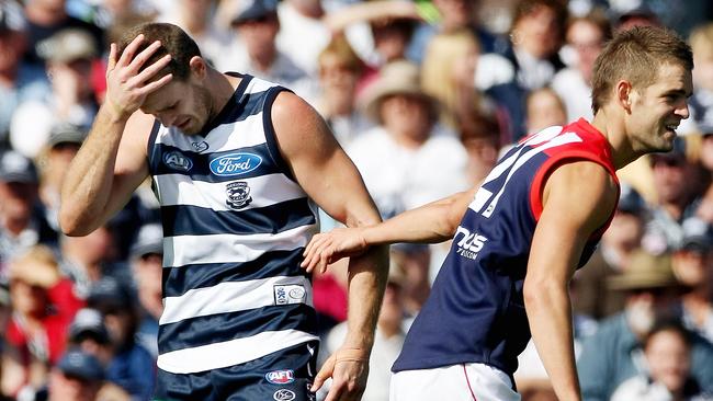 Mooney can only look away after a missed shot against Melbourne.