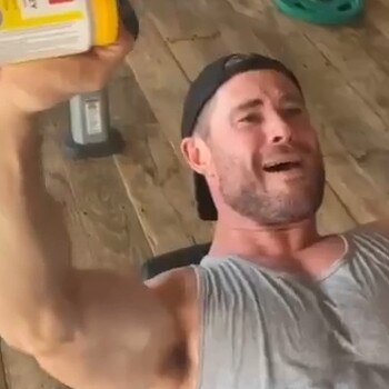 Hemsworth in a home workout. Picture: Instagram