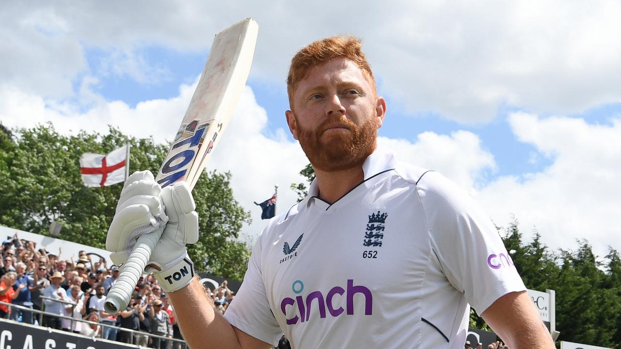 LEEDS, ENGLAND - JUNE 25: England batsman Jonny Bairstow acknowledges the applause after his innings of 162 during day three of the third Test Match between England and New Zealand at Headingley on June 25, 2022 in Leeds, England. (Photo by Stu Forster/Getty Images)