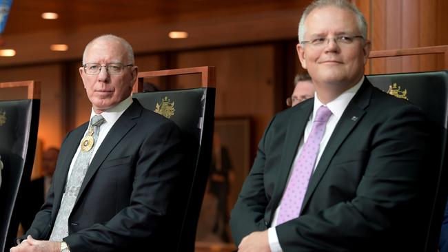 Governor-General David Hurley and Scott Morrison. Picture: Getty Images