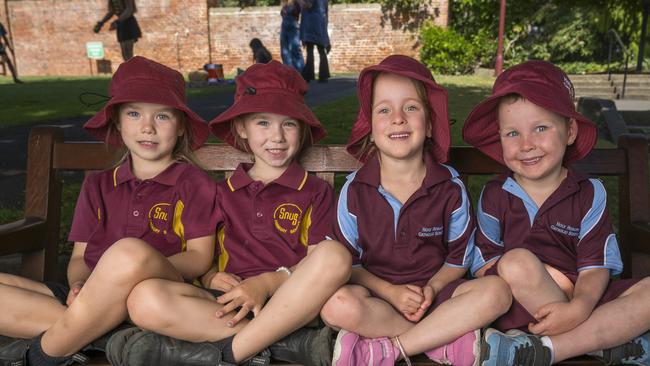 Winter Wrigley, Willow Wrigley, Remi Lee and Oscar Lee at Royal Botanical Gardens Tasmania are twins starting school in 2025. Picture: Caroline Tan