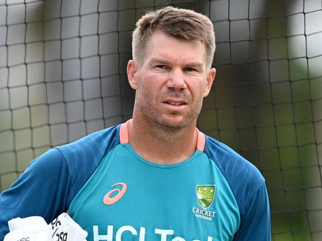 ANTIGUA, ANTIGUA AND BARBUDA - JUNE 18: David Warner of Australia during a net session as part of the ICC Men's T20 Cricket World Cup West Indies & USA 2024 at Coolidge Cricket Ground on June 18, 2024 in Antigua, Antigua and Barbuda. (Photo by Gareth Copley/Getty Images)