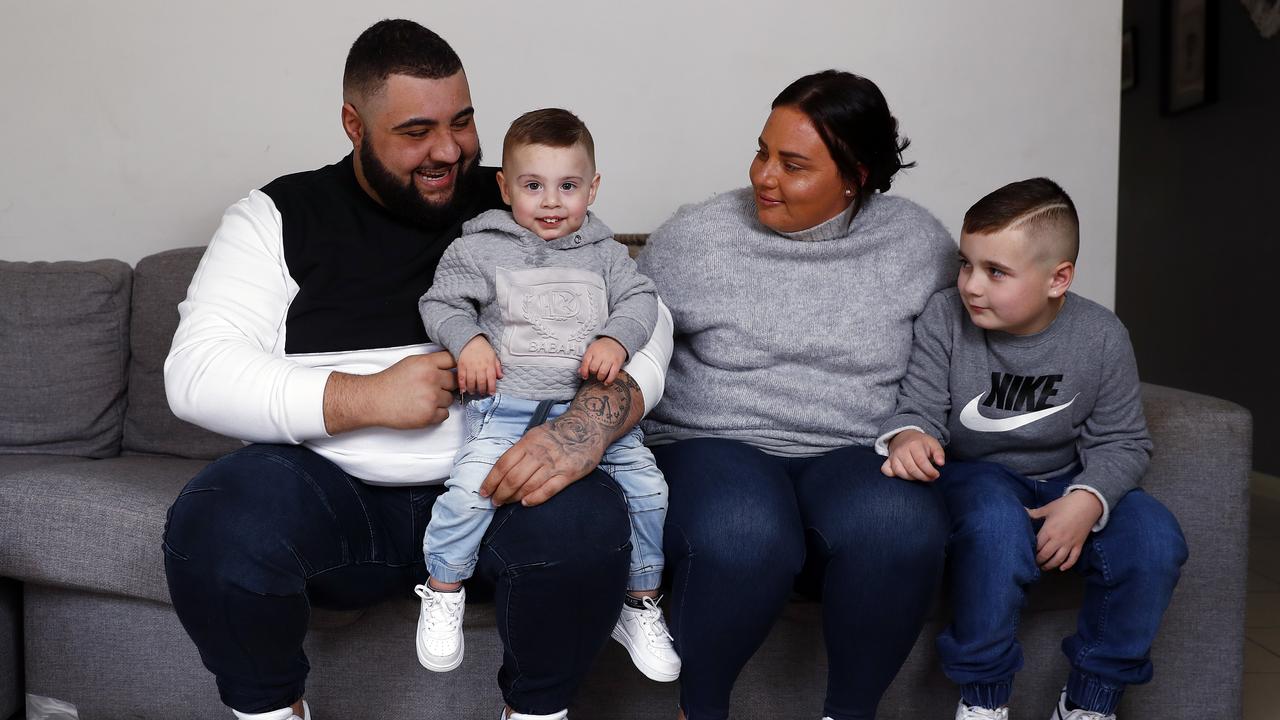 Alexander with his dad Nickolas, mum Elizabeth and brother Romeo at home. Picture: Sam Ruttyn