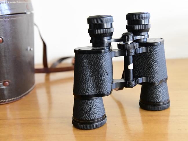 A pair of binoculars used by former prime minister Bob Hawke to watch the horse racing is seen at his home in Northbridge, Sydney, Wednesday, August 21, 2019. A range of items belonging to Bob Hawke and Blanche D'Alpuget will go to auction on August 27. (Bianca De Marchi)