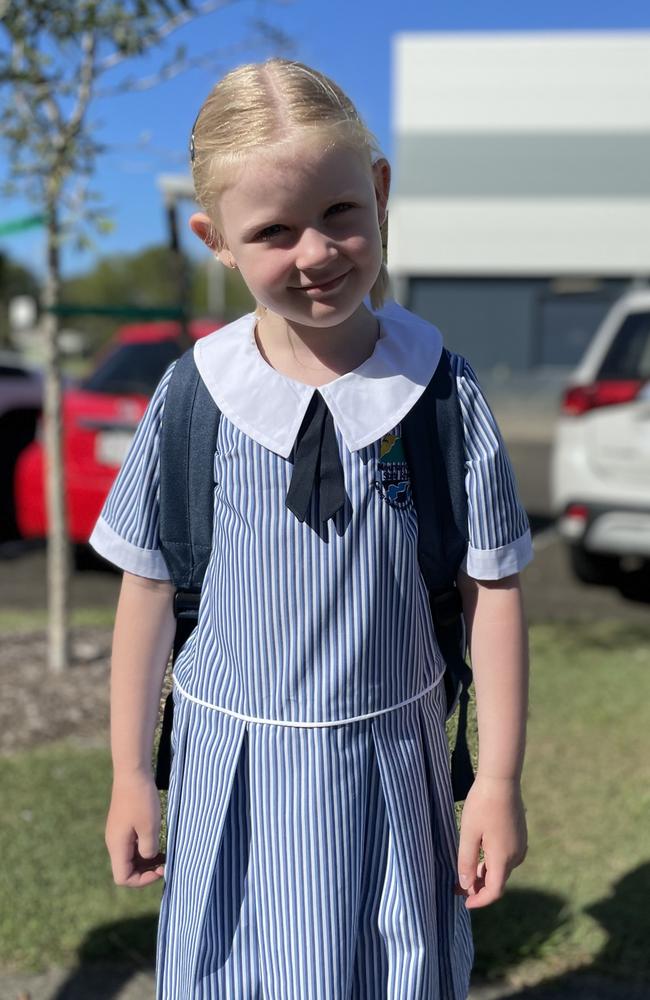 Mountain Creek State School prep student Aria Chaplin-Lee excited for her first day. Photo: Asa Andersen.