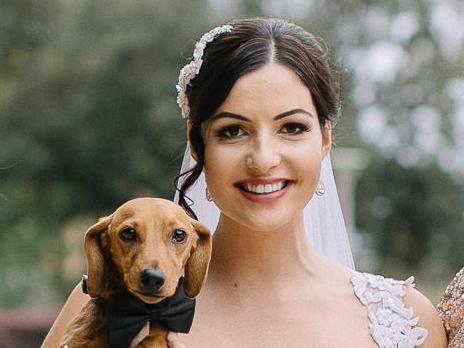 SMART Daily. Pets. Jodie Nixon with her bridesmaids and dog Hunter the sausage dog on wedding day in 2016. Picture: Clarzzique