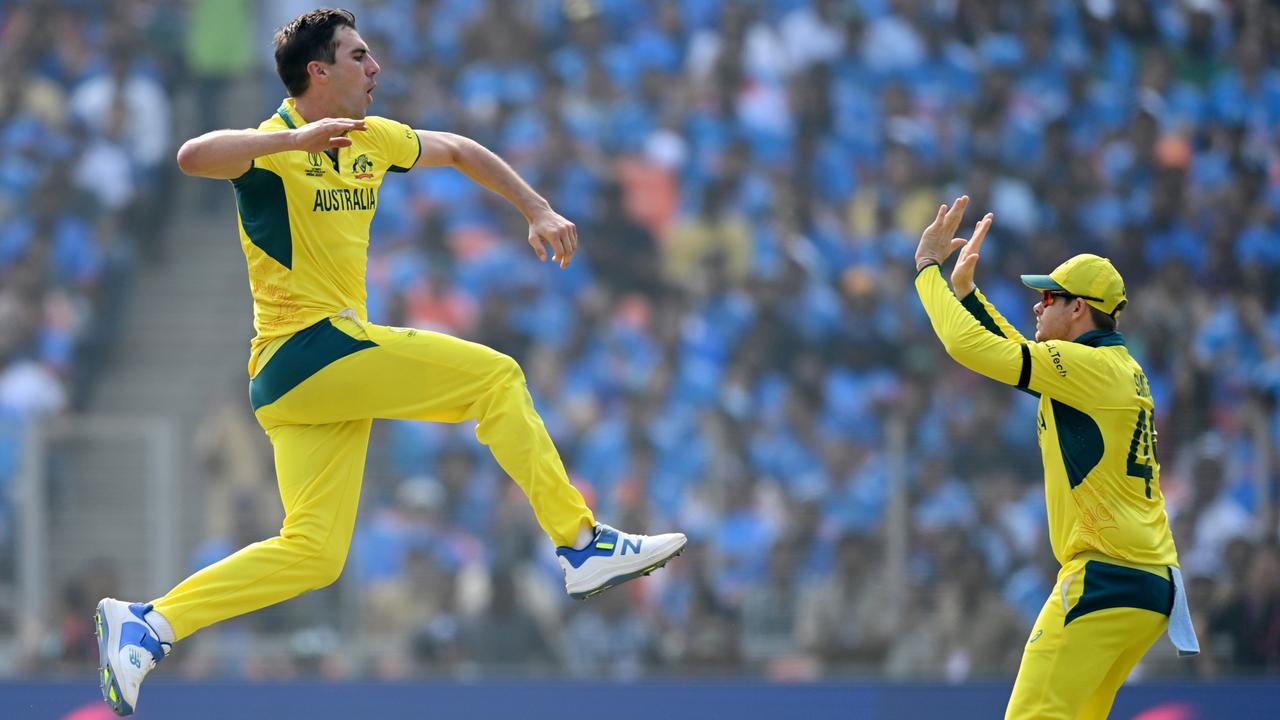 Pat Cummins celebrates the wicket of Shreyas Iyer. Picture: Getty Images