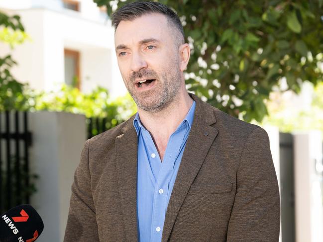 ADELAIDE, AUSTRALIA - NewsWire Photos MARCH 25, 2024: Greens MP Robert Simms speaks to media outside the counting centre in Norwood. NCA NewsWire / Morgan Sette