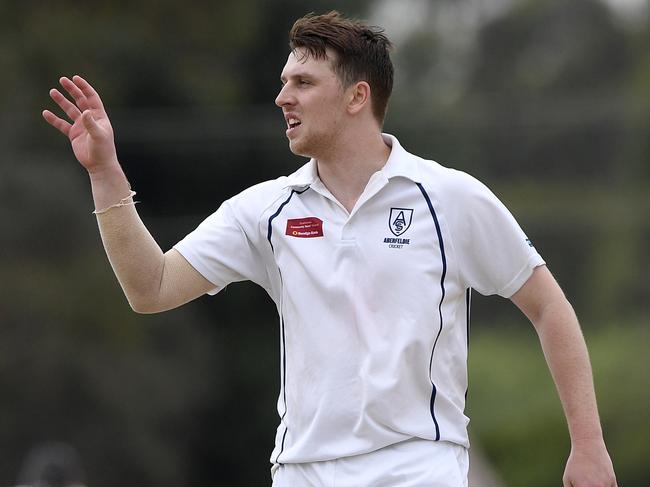 Joshua Docking during the VTCA Cricket: Sunshine United v Aberfeldie cricket match in Albion, Saturday, Nov. 21, 2020. Picture: Andy Brownbill