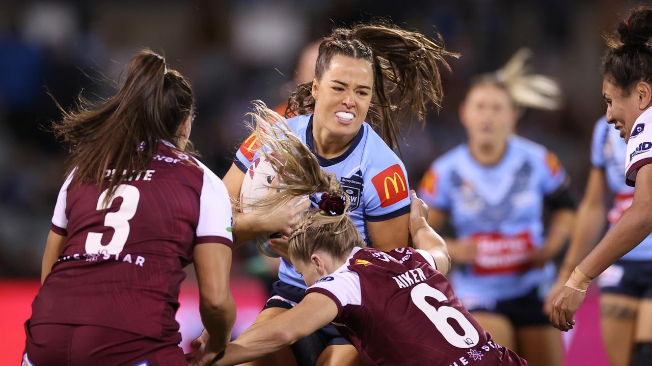 Isabelle Kelly charges into the Maroons’ defence. Picture: Cameron Spencer/Getty Images