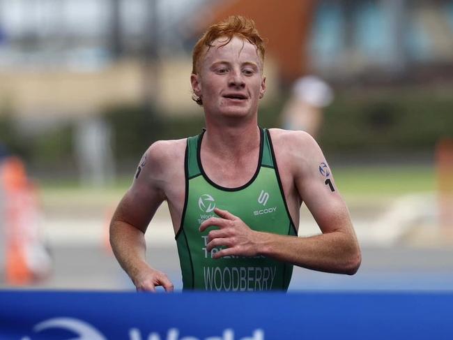 Jack Woodberry winning this years’ 2024 Australian Junior Triathlon Championship in Wollongong. Picture: Con Chronis/Supplied