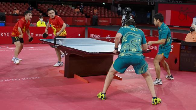 Australia’s Joel Coughlan and Lin Ma playing China’s Lian Hao and Zhao Yi Qing in the gold medal match. (Photo by Tasos Katopodis/Getty Images)