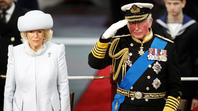 King Charles III and Camilla, Duchess of Cornwall at the official commissioning ceremony of HMS. Picture: Getty Images